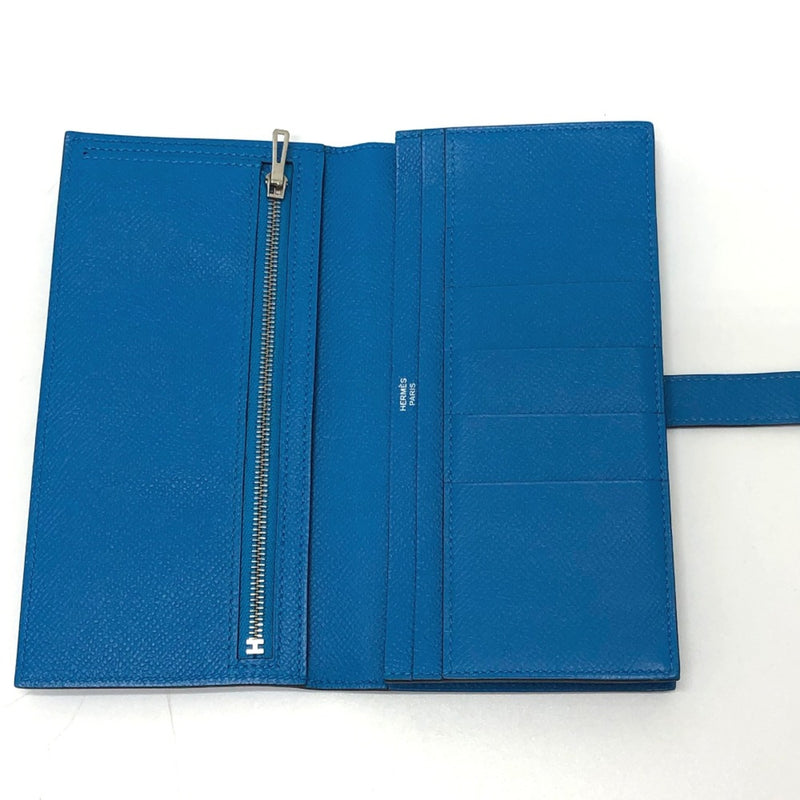 Hermes Bearn Souffle Bifold Long Wallet Blue Zanzibar blue SilverHardware