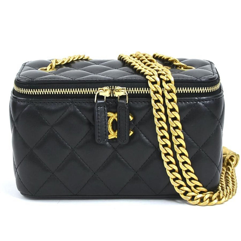 CHANEL Shoulder Bag Pochette Lambskin Black Gold Women's 99878f