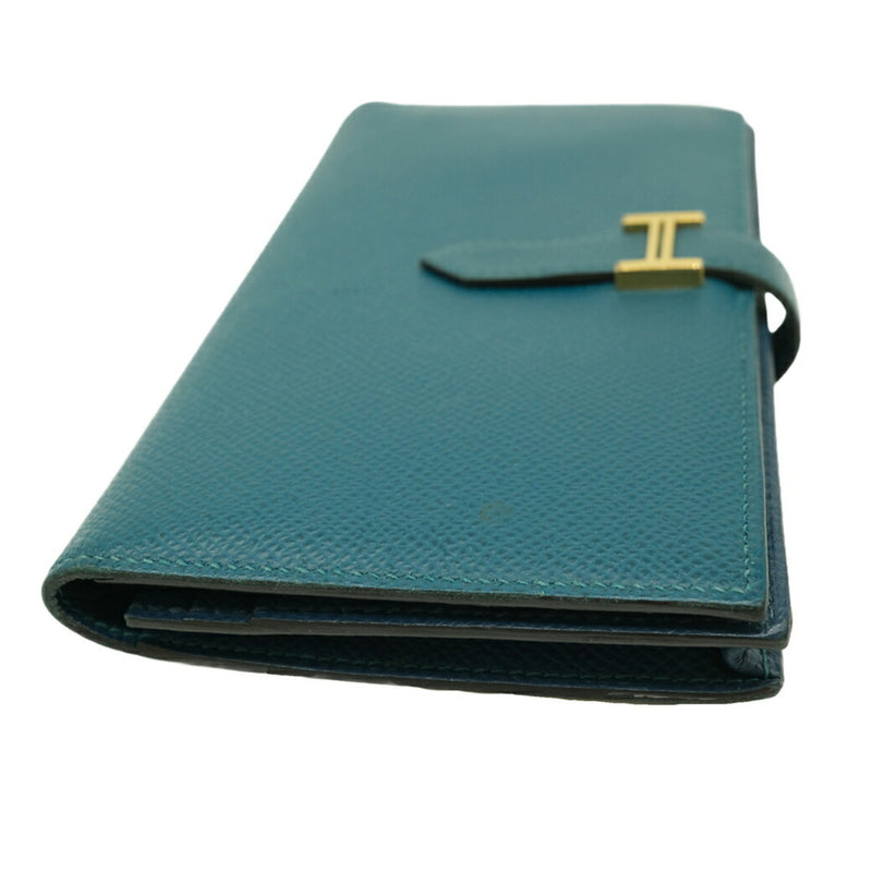 HERMES Bearn Soufflet Long Wallet Epsom Bicolor Blue