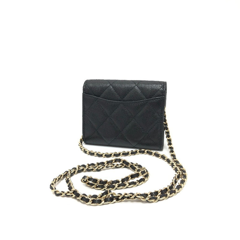 CHANEL AP0238 Coco Mark Matelasse Chain Wallet Pochette Shoulder Bag Caviar Skin Women's Black