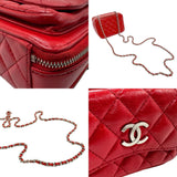 CHANEL Shoulder Bag Leather Red Silver Women's n0122