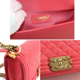 CHANEL Boy Chanel Chain Shoulder Bag Caviar Skin Pink A67086 Gold Metal Fittings