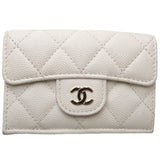 CHANEL Classic Small Flap Matelasse AP0230 Trifold Wallet Caviar Skin White 083640