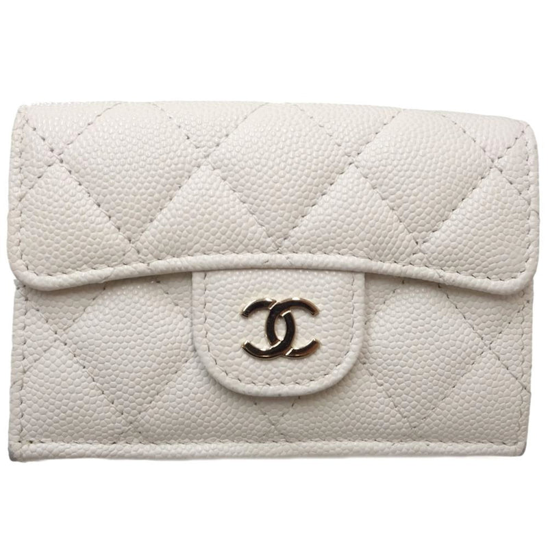 CHANEL Classic Small Flap Matelasse AP0230 Trifold Wallet Caviar Skin White 083640