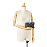 Chanel Coco Mark Pouch Navy Silver Leather Women's CHANEL