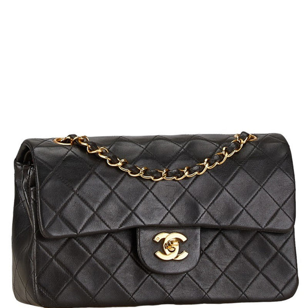 CHANEL Matelasse 23 Double Flap Chain Shoulder Bag Black Lambskin Women's