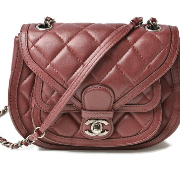 Chanel Chain Shoulder Bag CHANEL Saddle Lambskin Matelasse/Quilted Bordeaux