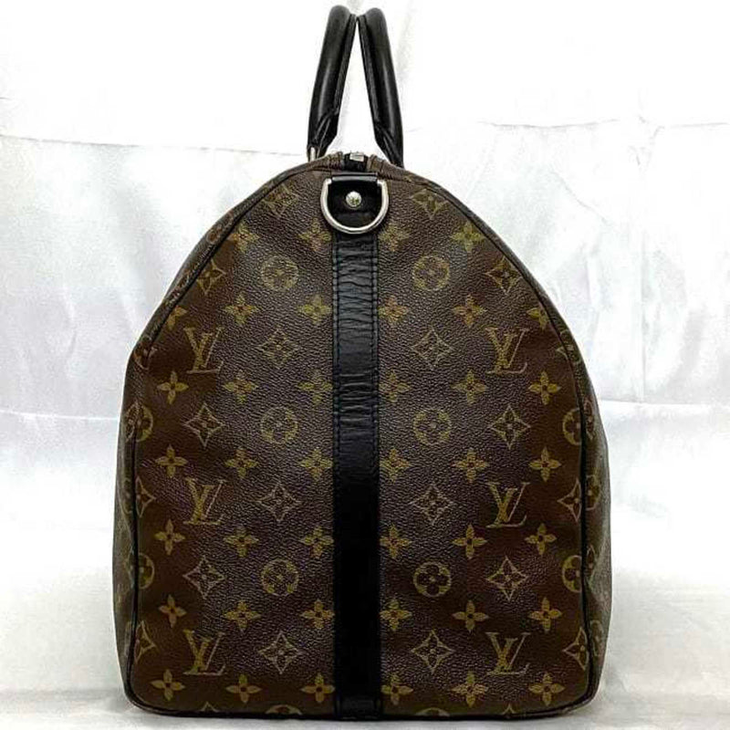 Louis Vuitton 2-way Boston Bag Keepall 55 Bandouliere Brown Black Monogram Macassar M56714 Shoulder Canvas Leather AA1107 LOUIS VUITTON