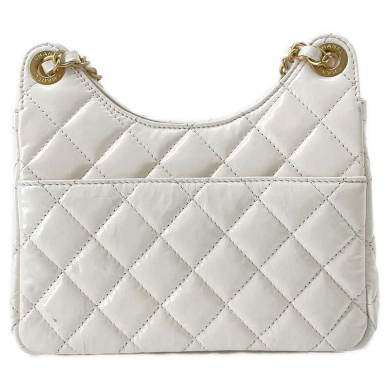 Chanel Chain Shoulder Bag Matelasse Coco Mark Hobo Small Shiny Calfskin AS3710 CHANEL White