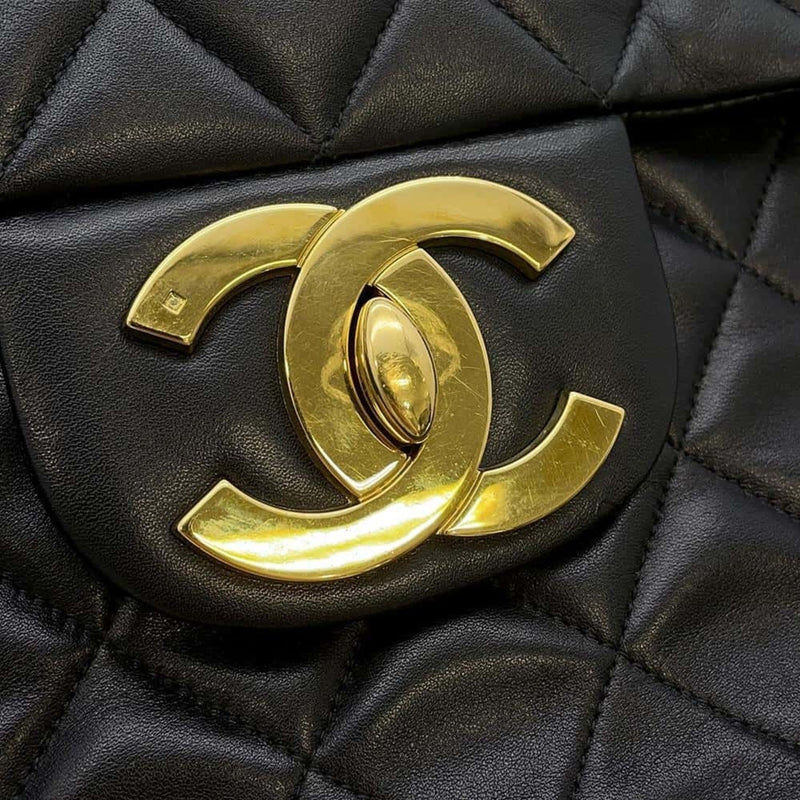 Chanel Chain Shoulder Bag Deca Matelasse Single Flap Lambskin CHANEL Black