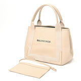 Balenciaga Navy Cabas S Tote Bag 339933 Leather Beige S-155162