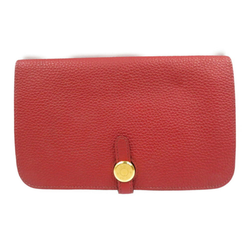 Hermes Dogon Duo GM P stamp Togo Red Bi-fold long wallet 0008HERMES