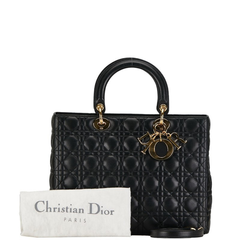 Christian Dior Dior Lady Cannage Large Handbag Shoulder Bag Black Lambskin Women's