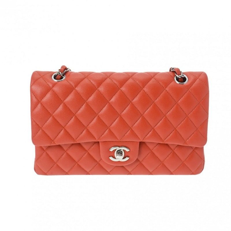 CHANEL Chanel Matelasse Chain Shoulder Double Flap 25cm Orange A01112 Women's Caviar Skin Bag