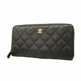 Chanel Long Wallet Matelasse Caviar Skin Black Women's