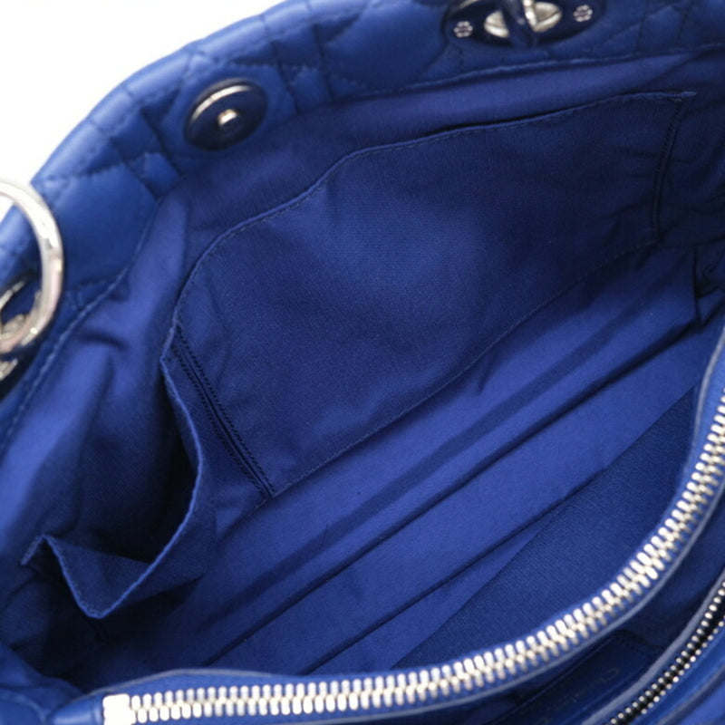 Christian Dior Lady Cannage Nappa Leather Handbag Tote Blue