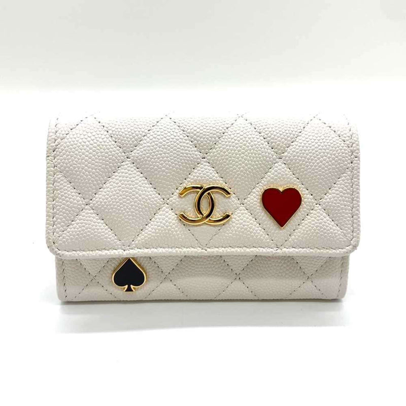 Chanel Accessories Matelasse Playing Cards Business Card Holder/Card Case Holder White Black x Red Spade Heart Women's Caviar Skin Leather AP3083 CHANEL