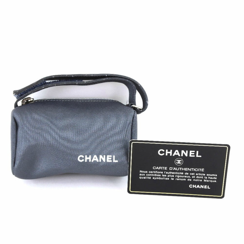 Chanel Logo Vintage Nylon Gray Ladies Pouch