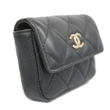 Chanel Waist Bag Matelasse Lambskin Black Champagne Women's