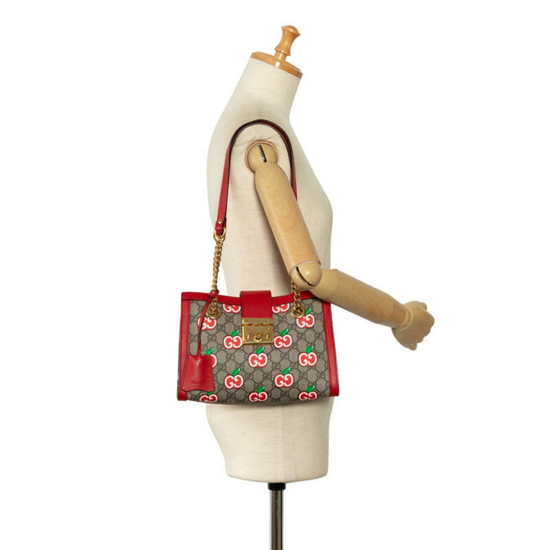 Gucci GG Supreme Apple Padlock Shoulder Bag 498156 Beige Red PVC Leather Women's GUCCI