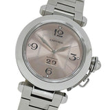 Cartier Pasha C Big Date Automatic Watch for Boys AT Stainless Steel SS W31058M7 Silver Pink Round Polished