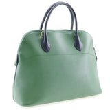 HERMES Bolide 35 Handbag Bicolor Couchevel Made in France 1992 Green/Navy 〇V Shoulder Bag 2way Zipper Bolide35 Ladies