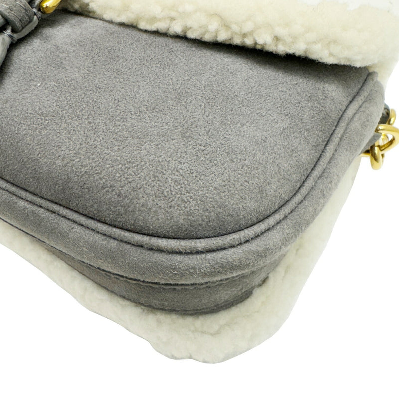 Christian Dior Shoulder Bag Medium BOBBY Mouton Suede Gray Ladies