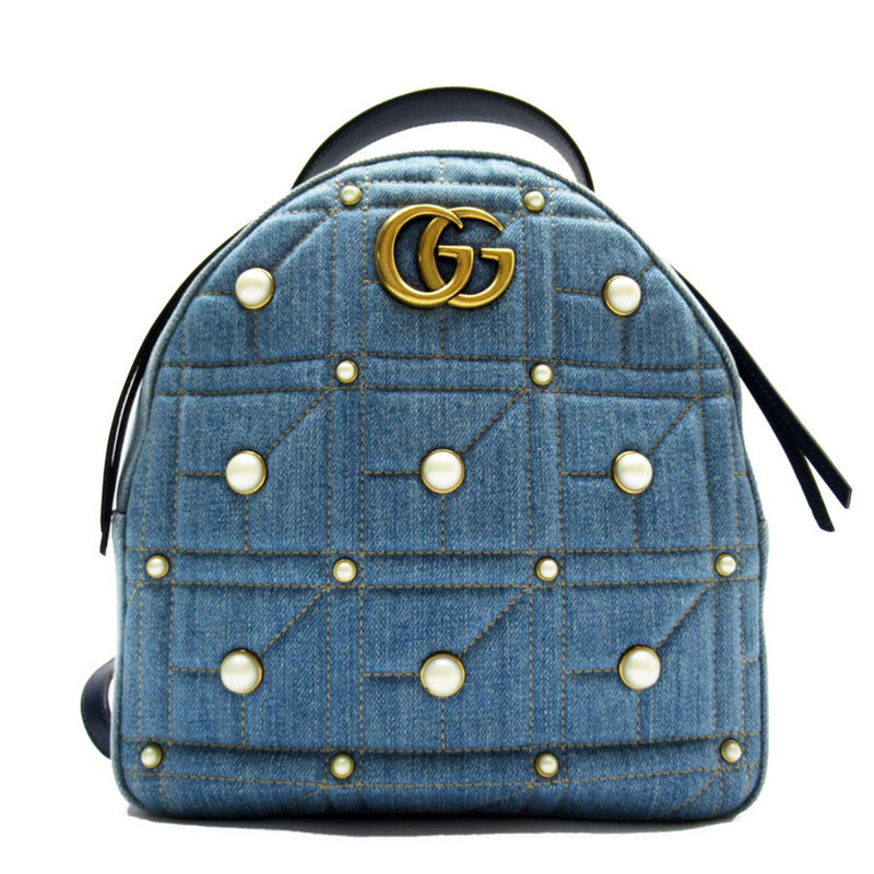 GUCCI Backpack GG Marmont Denim/Faux Pearl Blue/White Gold Women's 476671 w0141j