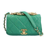 CHANEL Chain Shoulder Bag Lambskin Green Women's