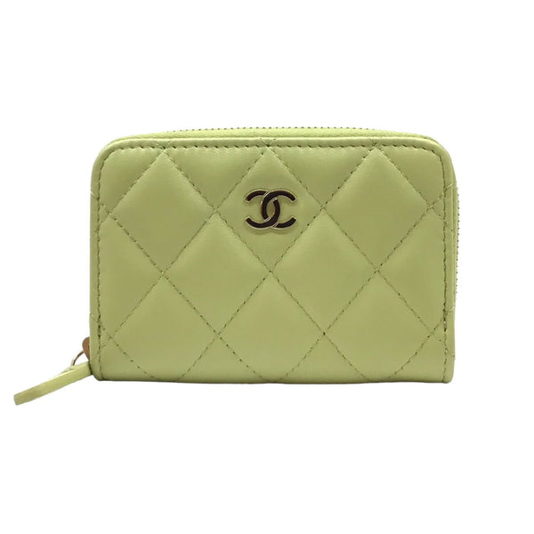 CHANEL Zippy Coin Purse AP0216 Lambskin Light Green Billfold Small Leather Goods Women Men Unisex