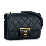 CHANEL Coco Mark Matelasse Shoulder Bag Navy Gold Lambskin Women's