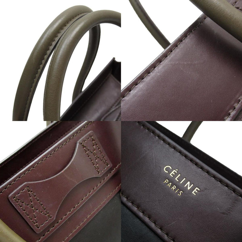 CELINE Handbag Luggage Micro Shopper Leather Black Burgundy Khaki Gold Women's w0722a