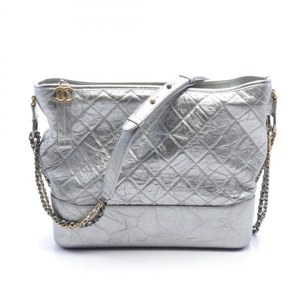 CHANEL Gabrielle de Chanel Large Hobo Shoulder Bag Leather Women's Silver A93824