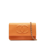 Chanel Coco Mark Chain Wallet Shoulder Bag Orange Silver Caviar Skin Women's CHANEL