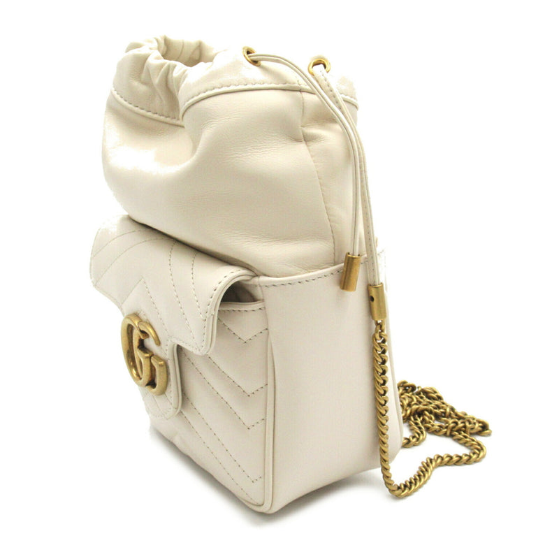 GUCCI GG Marmont Quilted Bucket Shoulder Bag Leather Women's White 746433AAB7C9022