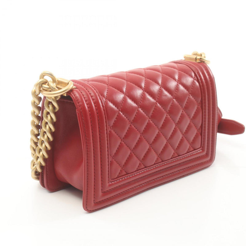 CHANEL Boy Chanel Shoulder Bag, Lambskin, Women's, Red