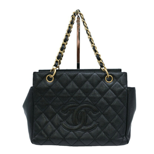 CHANEL Caviar Skin Chain Handbag Black Seal Included