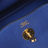 Hermes Lindy 30 Blue Electric Shoulder Bag Taurillon Clemence Women's