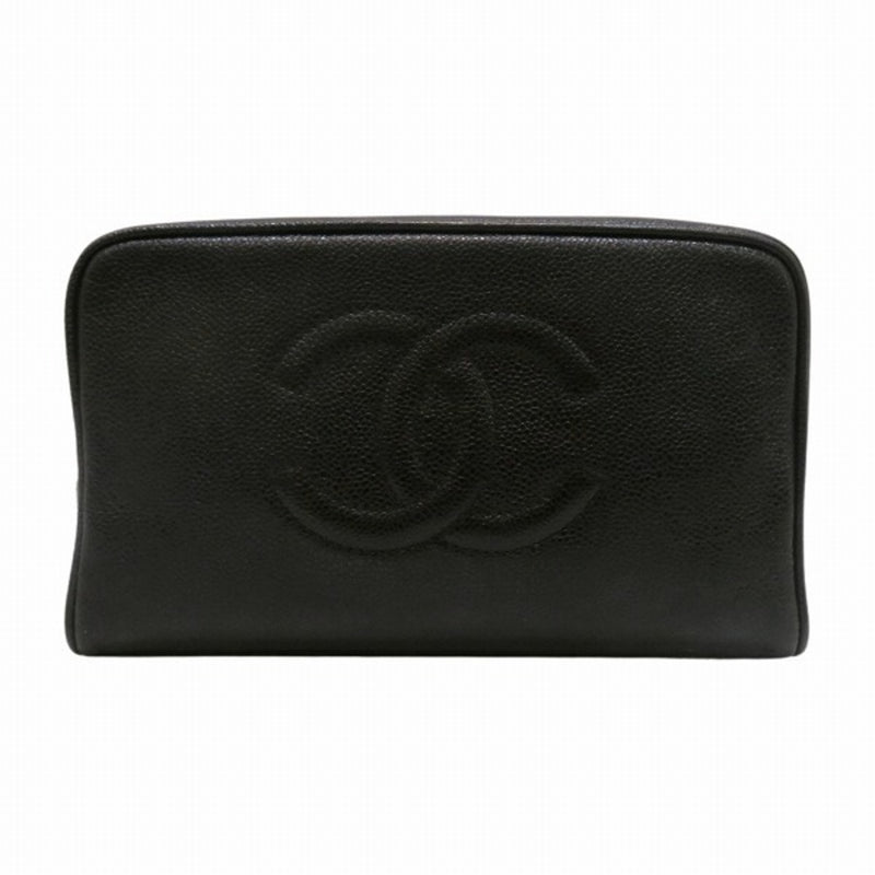 CHANEL Caviar Skin Coco Mark Accessory Pouch Women's Bag