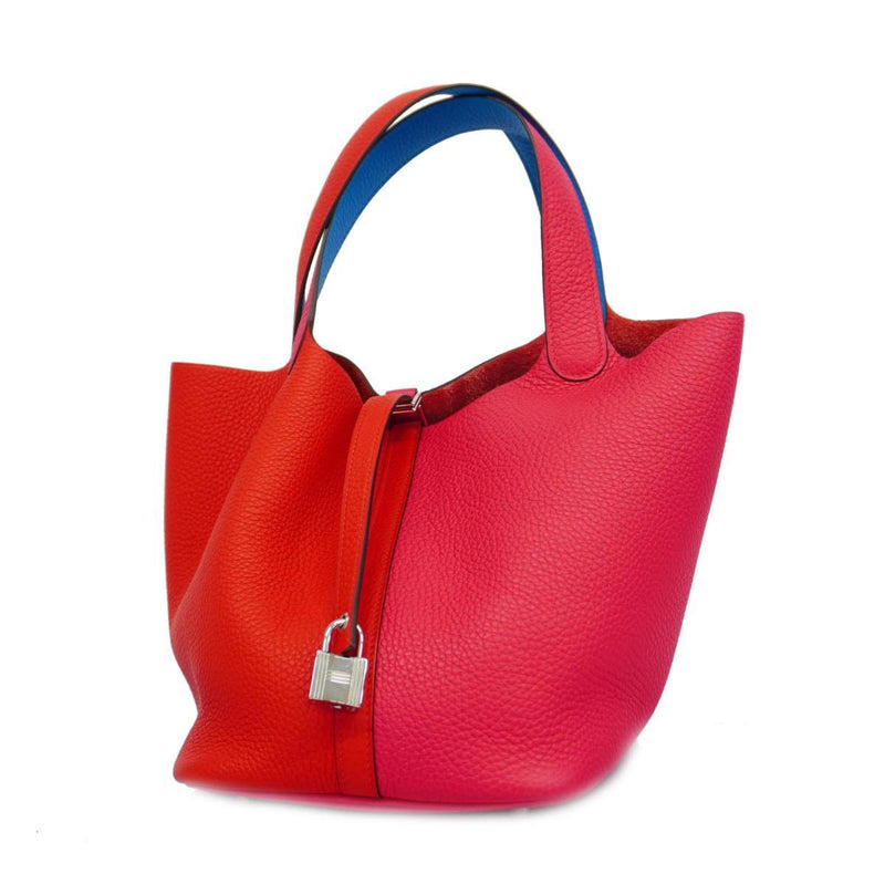 Hermes Handbag Picotin Lock MM U Stamp Taurillon Clemence Rouge Cou Rose Extreme Blue Zanzibar Women's