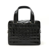 CHANEL Chocolate Bar Coco Mark Handbag Boston Bag Enamel Patent Leather Black A19270