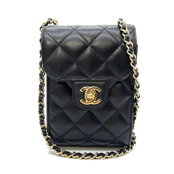 Chanel Bag Classic Matelasse Chain Shoulder Black Champagne Pochette Women's Lambskin Leather CHANEL