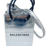 BALENCIAGA Phone Shoulder Bag Leather Silver 593826 for Women and Men