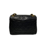 CHANEL Matelasse Lambskin 17cm Leather Chain Shoulder Bag Black 12868