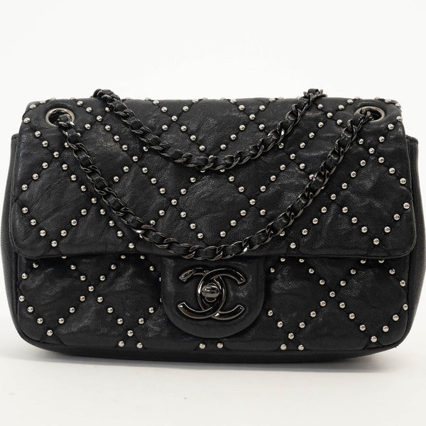 CHANEL Studded Matelasse Chain Shoulder Bag Black Women's