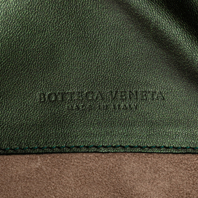 Bottega Veneta Intrecciato Tote Bag Shoulder 248520 Metallic Green Leather Women's BOTTEGAVENETA