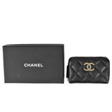 CHANEL Matelasse Zip Coin Purse Case Caviar Skin AP3186 Black