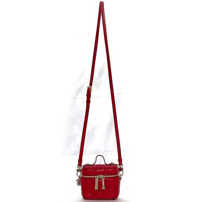 Christian Dior Shoulder Bag Micro Vanity Red Cannage - f-20890 Leather Lambskin 40-MA-0231 Quilted Stitch Charm