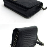 Chanel Boy Chevron Stitch Chain Wallet Black