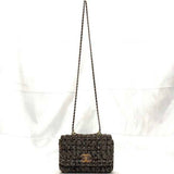 Chanel 2-way chain shoulder bag f-21148 brown grey matelasse tweed wood 26 series CHANEL handle wooden coco mark turn lock single flap compact